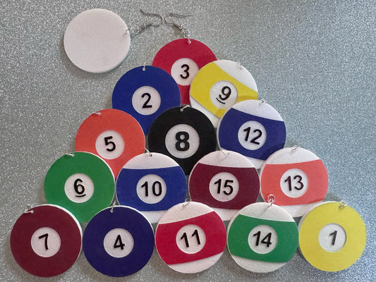 Large Billiard Ball Earrings: Laser Cut Acrylic Pool Balls, Pool Rack, Sports, Game Night, Eight Ball, Best Gifts for Her/Him/Them