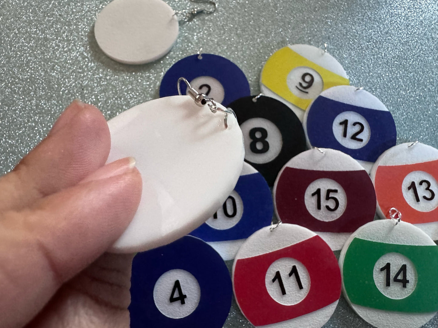 Large Billiard Ball Earrings: Laser Cut Acrylic Pool Balls, Pool Rack, Sports, Game Night, Eight Ball, Best Gifts for Her/Him/Them