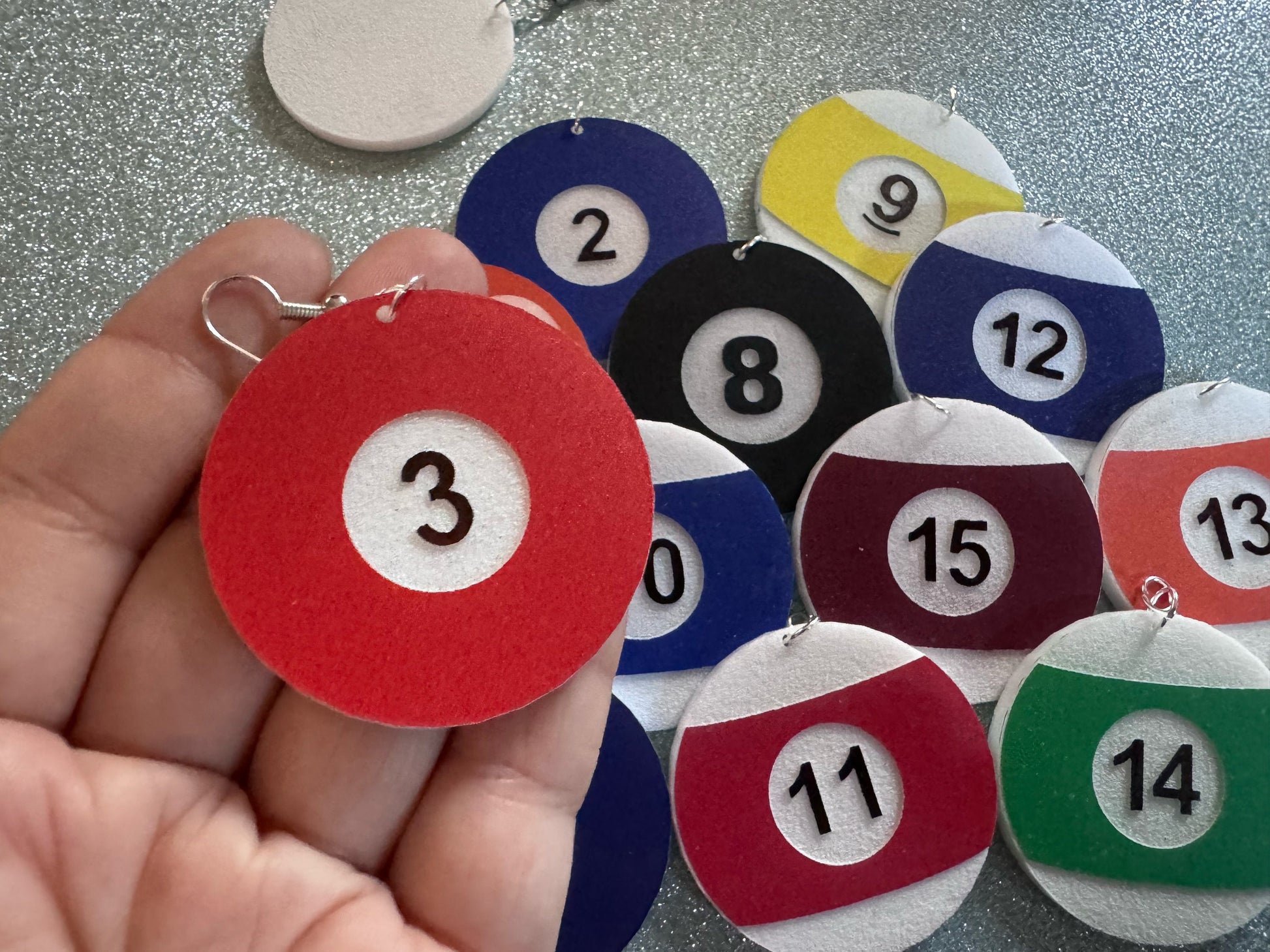 Large Billiard Ball Earrings: Laser Cut Acrylic Pool Balls, Pool Rack, Sports, Game Night, Eight Ball, Best Gifts for Her/Him/Them