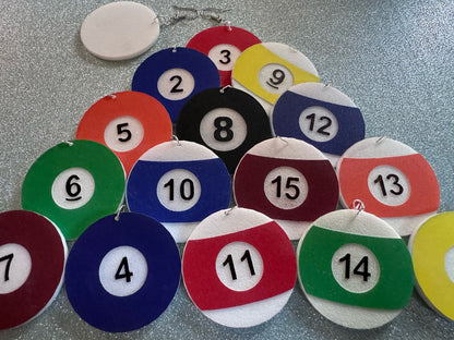 Large Billiard Ball Earrings: Laser Cut Acrylic Pool Balls, Pool Rack, Sports, Game Night, Eight Ball, Best Gifts for Her/Him/Them