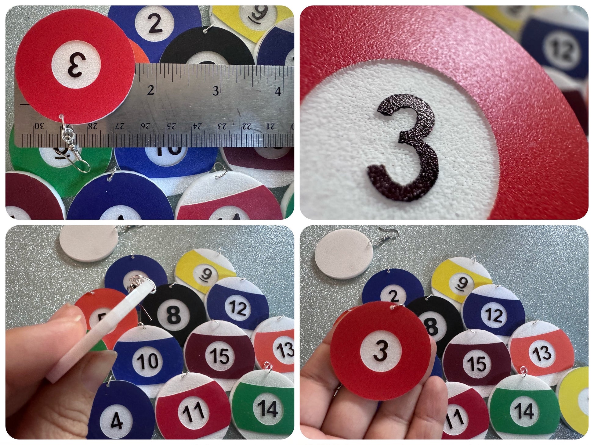 Large Billiard Ball Earrings: Laser Cut Acrylic Pool Balls, Pool Rack, Sports, Game Night, Eight Ball, Best Gifts for Her/Him/Them