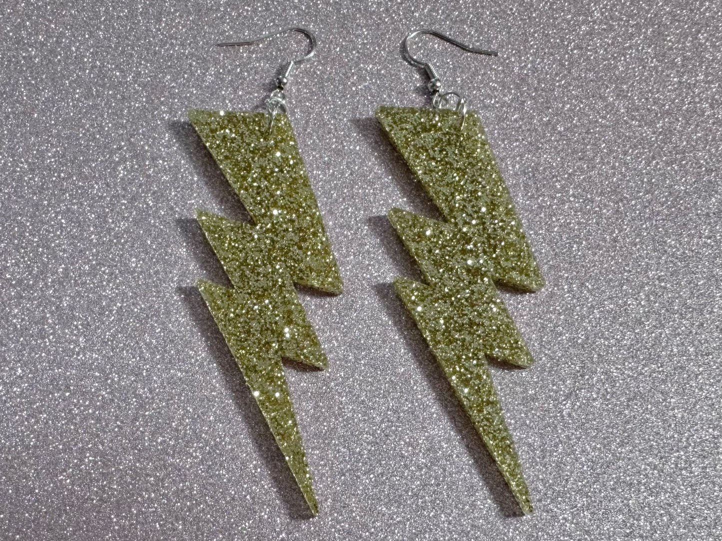 Large Glittery Gold Large Lightning Earrings: Laser Cut Acrylic Lightning Bolts, Storm, Stormy Weather, Best Gifts for Her/Him/Them
