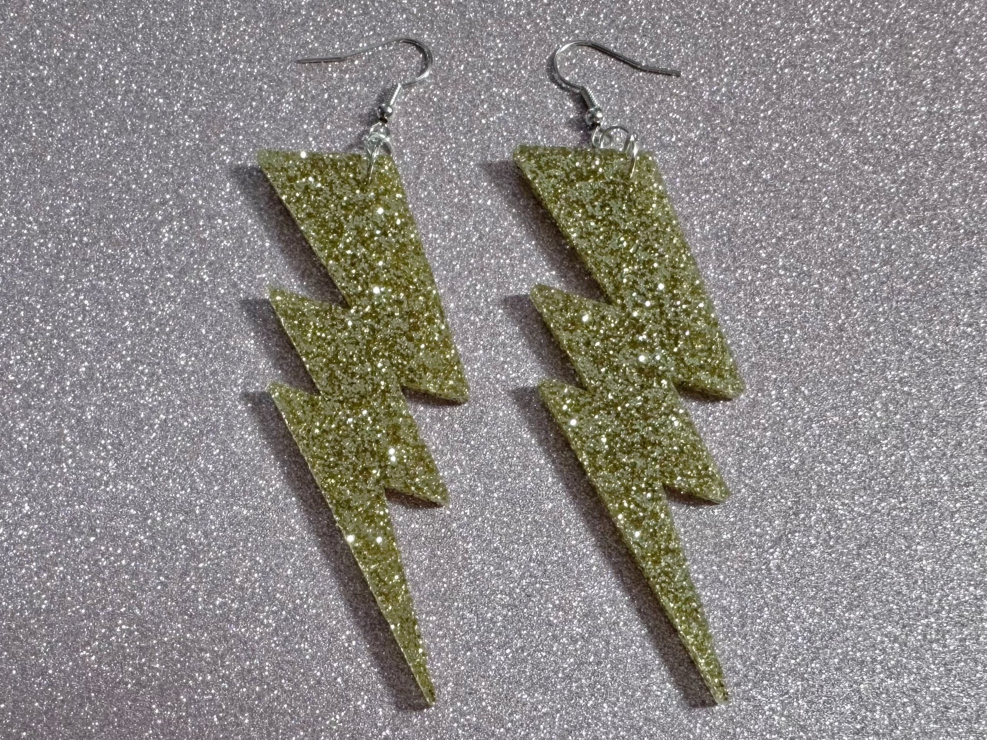 Large Glittery Gold Large Lightning Earrings: Laser Cut Acrylic Lightning Bolts, Storm, Stormy Weather, Best Gifts for Her/Him/Them