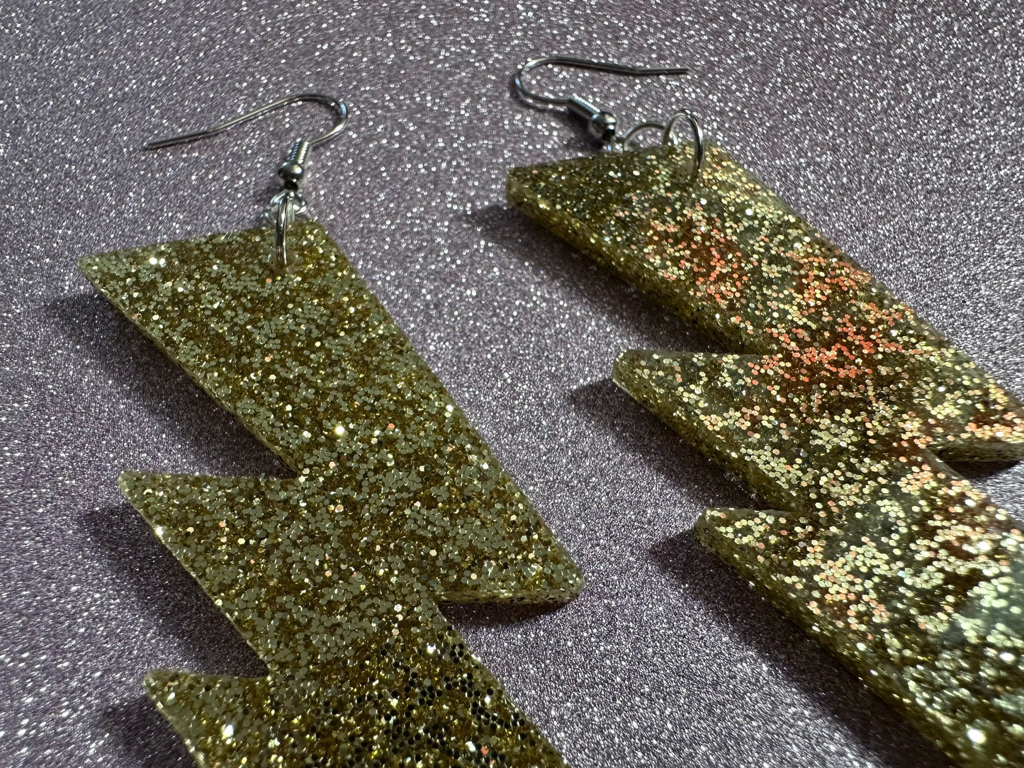Large Glittery Gold Large Lightning Earrings: Laser Cut Acrylic Lightning Bolts, Storm, Stormy Weather, Best Gifts for Her/Him/Them