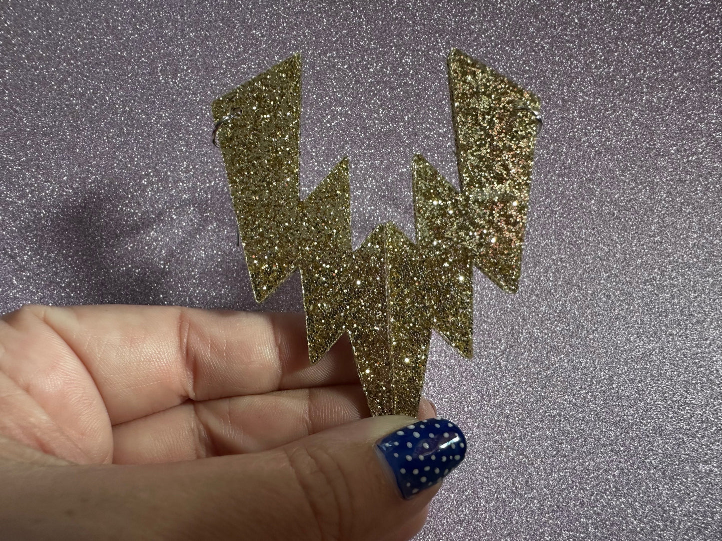 Large Glittery Gold Large Lightning Earrings: Laser Cut Acrylic Lightning Bolts, Storm, Stormy Weather, Best Gifts for Her/Him/Them