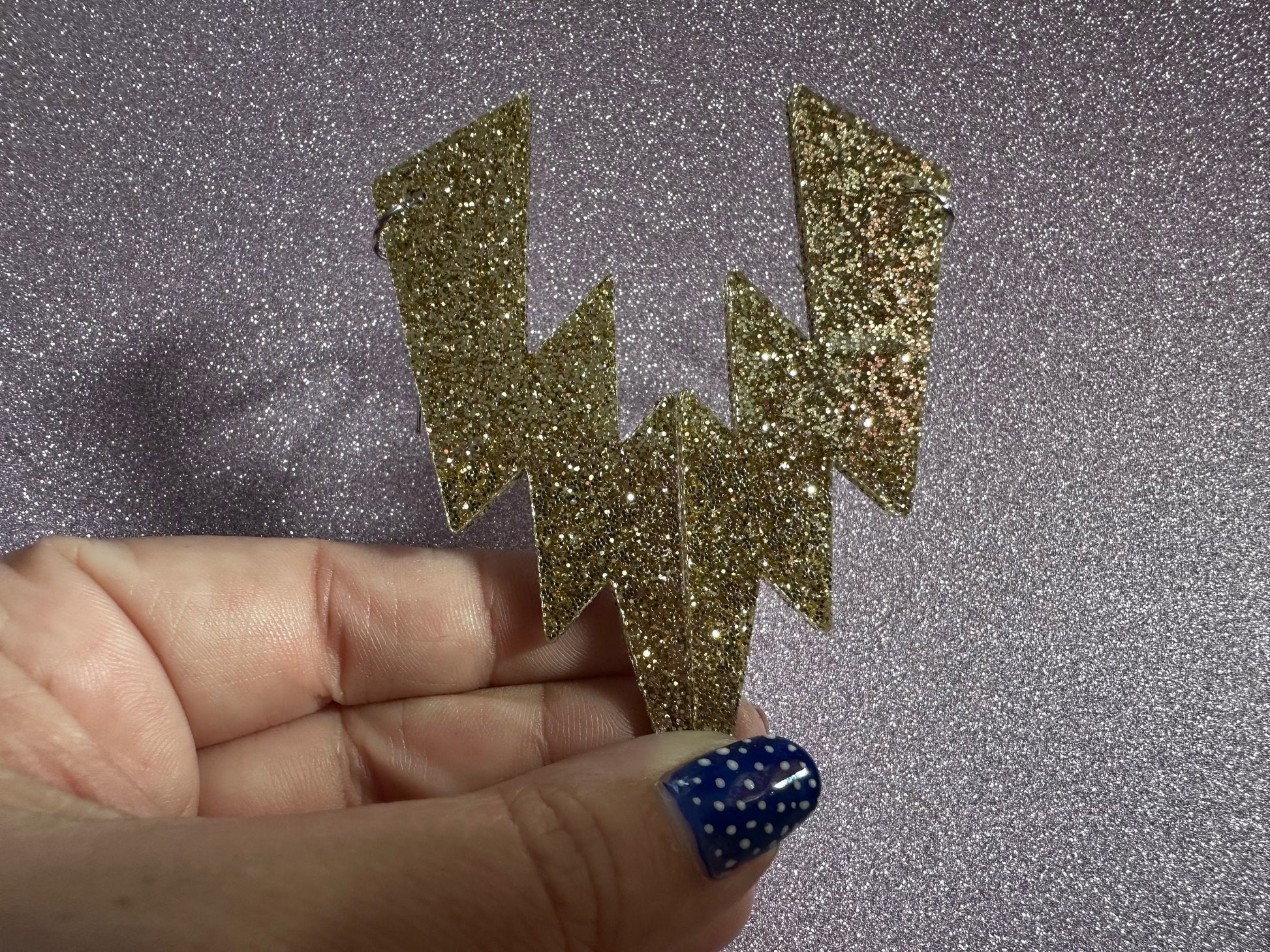 Large Glittery Gold Large Lightning Earrings: Laser Cut Acrylic Lightning Bolts, Storm, Stormy Weather, Best Gifts for Her/Him/Them
