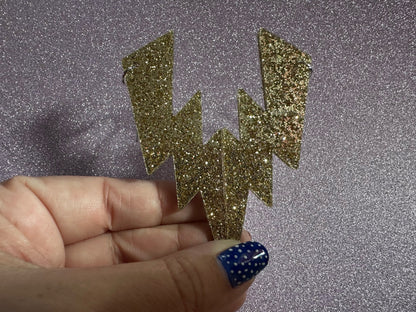 Large Glittery Gold Large Lightning Earrings: Laser Cut Acrylic Lightning Bolts, Storm, Stormy Weather, Best Gifts for Her/Him/Them