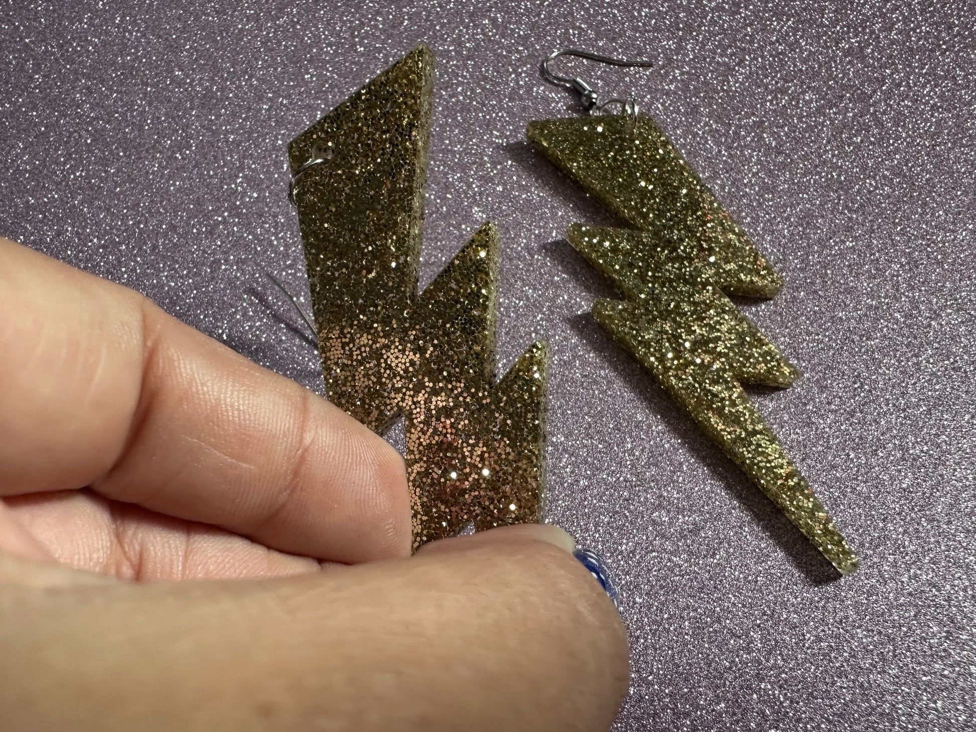 Large Glittery Gold Large Lightning Earrings: Laser Cut Acrylic Lightning Bolts, Storm, Stormy Weather, Best Gifts for Her/Him/Them
