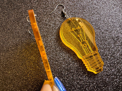 Large Idea Lightbulb Earrings: Laser Cut Acrylic Lightbulbs, Eureka, Motivational, Bright Light, Lamp, Gifts for Her/Him/Them
