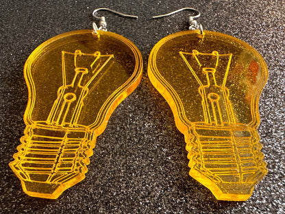 Large Idea Lightbulb Earrings: Laser Cut Acrylic Lightbulbs, Eureka, Motivational, Bright Light, Lamp, Gifts for Her/Him/Them