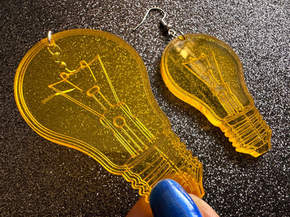 Large Idea Lightbulb Earrings: Laser Cut Acrylic Lightbulbs, Eureka, Motivational, Bright Light, Lamp, Gifts for Her/Him/Them