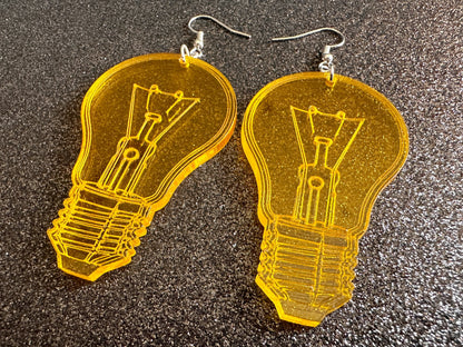 Large Idea Lightbulb Earrings: Laser Cut Acrylic Lightbulbs, Eureka, Motivational, Bright Light, Lamp, Gifts for Her/Him/Them