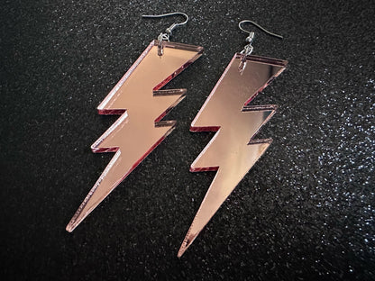 Large Mirror Lightning Earrings: Laser Cut Acrylic Lightning Bolt Earrings, Stormy Weather, Electric, Nature, Best Gifts for Her/Him/Them