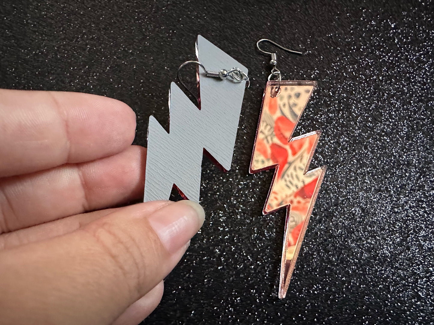 Large Mirror Lightning Earrings: Laser Cut Acrylic Lightning Bolt Earrings, Stormy Weather, Electric, Nature, Best Gifts for Her/Him/Them