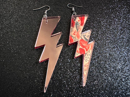 Large Mirror Lightning Earrings: Laser Cut Acrylic Lightning Bolt Earrings, Stormy Weather, Electric, Nature, Best Gifts for Her/Him/Them