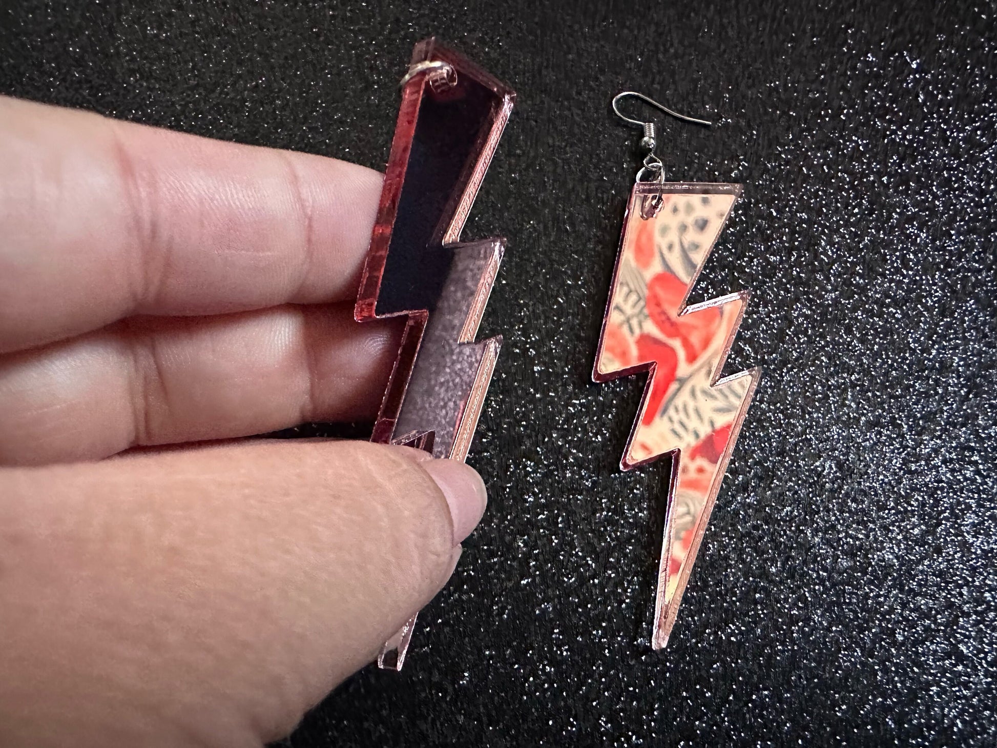 Large Mirror Lightning Earrings: Laser Cut Acrylic Lightning Bolt Earrings, Stormy Weather, Electric, Nature, Best Gifts for Her/Him/Them