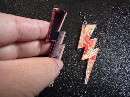 Large Mirror Lightning Earrings: Laser Cut Acrylic Lightning Bolt Earrings, Stormy Weather, Electric, Nature, Best Gifts for Her/Him/Them