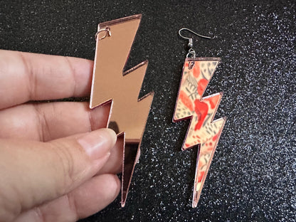 Large Mirror Lightning Earrings: Laser Cut Acrylic Lightning Bolt Earrings, Stormy Weather, Electric, Nature, Best Gifts for Her/Him/Them