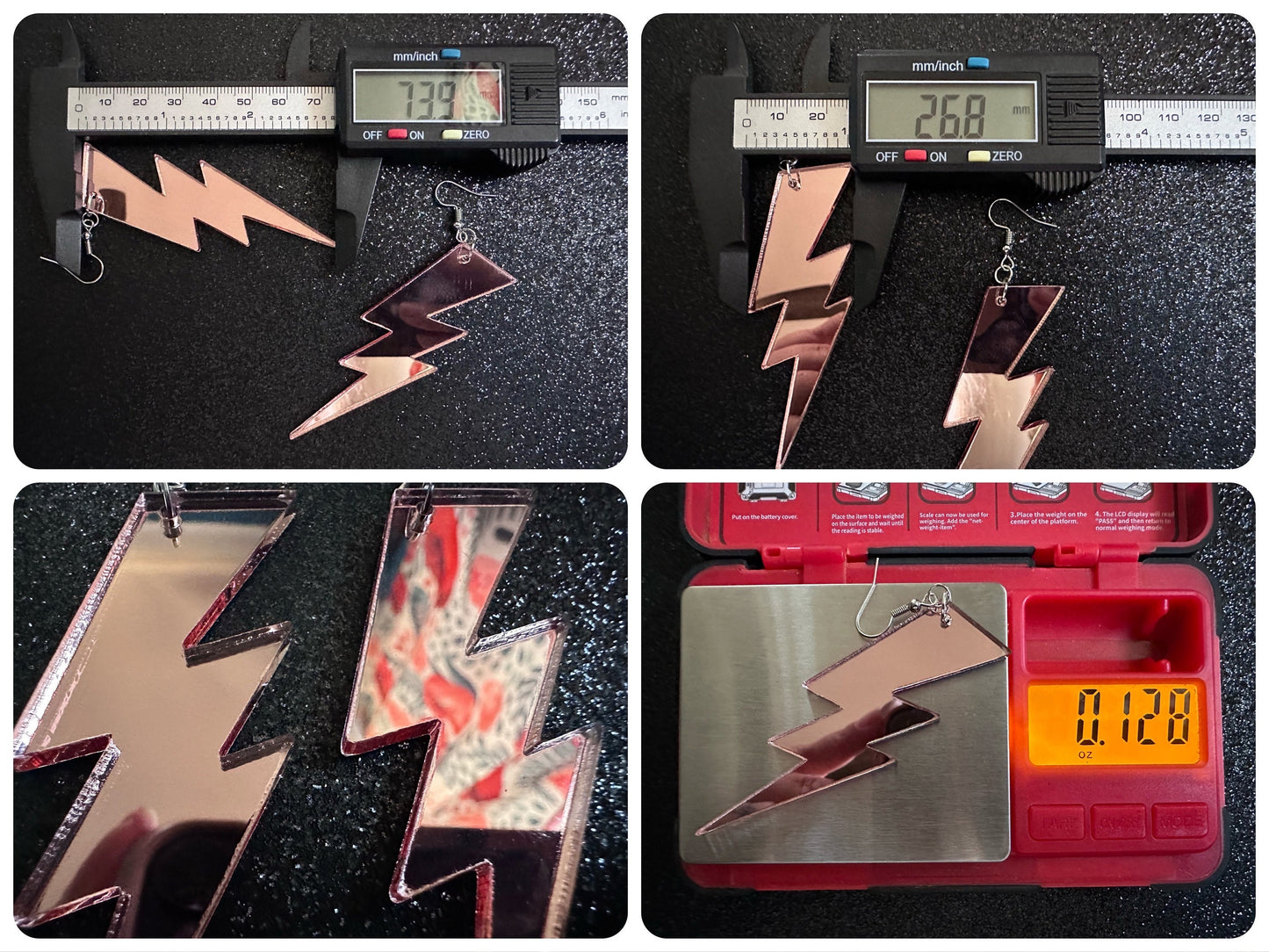 Large Mirror Lightning Earrings: Laser Cut Acrylic Lightning Bolt Earrings, Stormy Weather, Electric, Nature, Best Gifts for Her/Him/Them