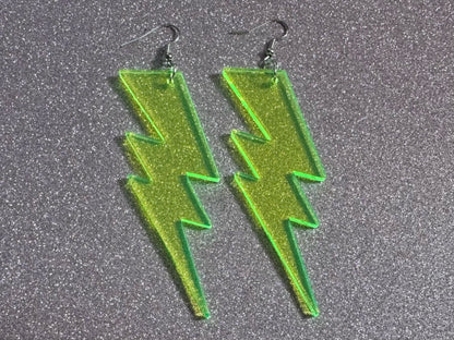 Large Neon Lightning Earrings: Laser Cut Acrylic Lightning Bolts, Storm, Stormy Weather, Electric, Climate, Best Gifts for Her/Him/Them