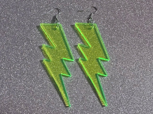 Large Neon Lightning Earrings: Laser Cut Acrylic Lightning Bolts, Storm, Stormy Weather, Electric, Climate, Best Gifts for Her/Him/Them