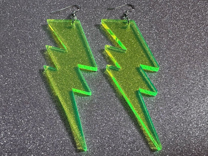 Large Neon Lightning Earrings: Laser Cut Acrylic Lightning Bolts, Storm, Stormy Weather, Electric, Climate, Best Gifts for Her/Him/Them