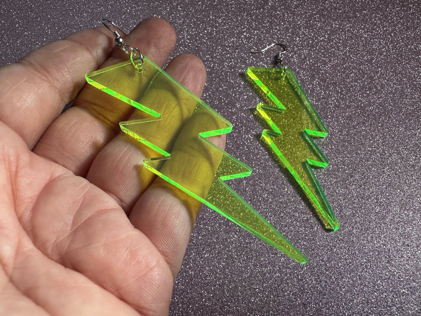 Large Neon Lightning Earrings: Laser Cut Acrylic Lightning Bolts, Storm, Stormy Weather, Electric, Climate, Best Gifts for Her/Him/Them