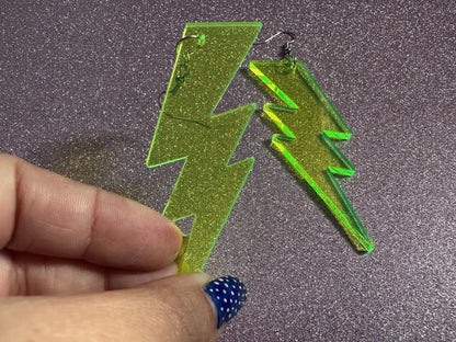Large Neon Lightning Earrings: Laser Cut Acrylic Lightning Bolts, Storm, Stormy Weather, Electric, Climate, Best Gifts for Her/Him/Them