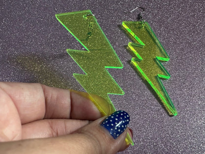 Large Neon Lightning Earrings: Laser Cut Acrylic Lightning Bolts, Storm, Stormy Weather, Electric, Climate, Best Gifts for Her/Him/Them