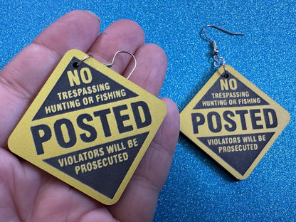 Large No Trespassing Earrings: Laser Cut Acrylic Signs, Privacy Earrings, Private Area, Posted Sign, Stay Out, Best Gifts for Her/Him/Them