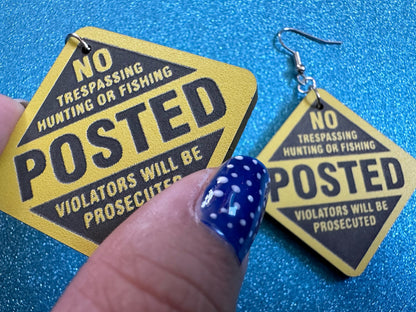 Large No Trespassing Earrings: Laser Cut Acrylic Signs, Privacy Earrings, Private Area, Posted Sign, Stay Out, Best Gifts for Her/Him/Them
