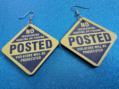 Large No Trespassing Earrings: Laser Cut Acrylic Signs, Privacy Earrings, Private Area, Posted Sign, Stay Out, Best Gifts for Her/Him/Them