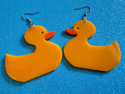Large "Rubber Ducky" Earrings: Laser Cut Acrylic Ducks, Duck Earrings, Animals, Birds, Ducky, Duckies, Bath Time, Gifts for Her/Him/Them