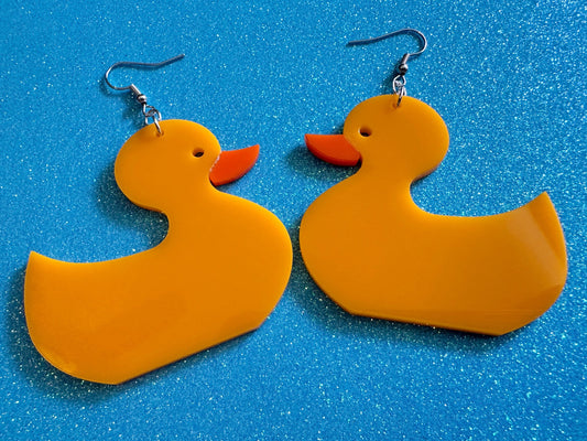 Large "Rubber Ducky" Earrings: Laser Cut Acrylic Ducks, Duck Earrings, Animals, Birds, Ducky, Duckies, Bath Time, Gifts for Her/Him/Them