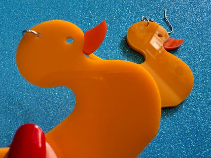 Large "Rubber Ducky" Earrings: Laser Cut Acrylic Ducks, Duck Earrings, Animals, Birds, Ducky, Duckies, Bath Time, Gifts for Her/Him/Them
