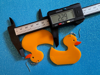 Large "Rubber Ducky" Earrings: Laser Cut Acrylic Ducks, Duck Earrings, Animals, Birds, Ducky, Duckies, Bath Time, Gifts for Her/Him/Them