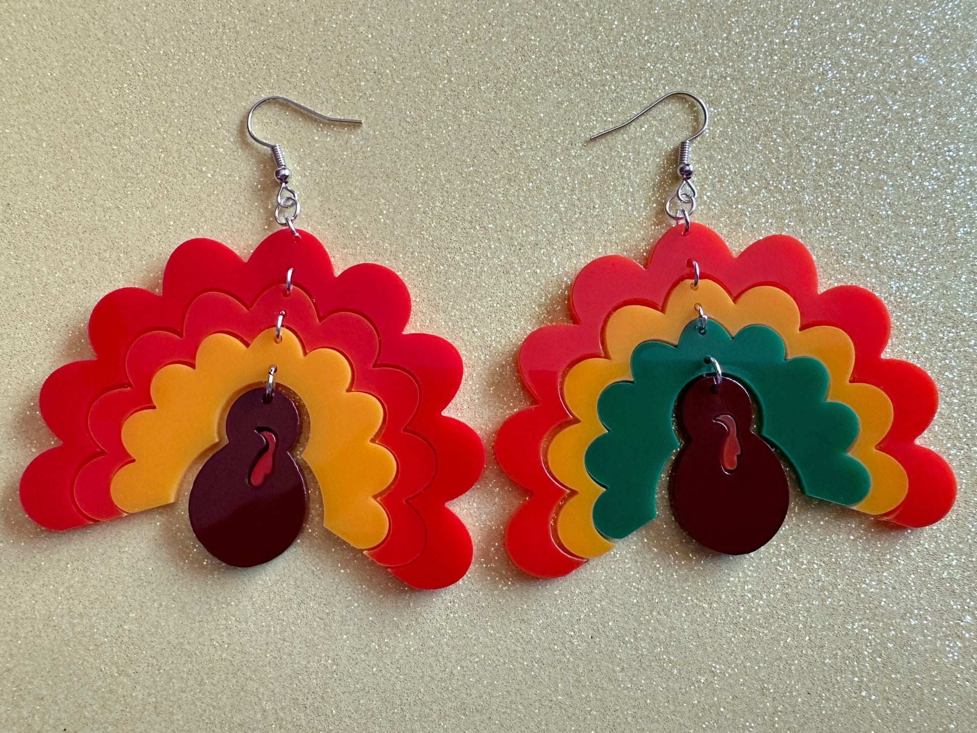 Large Turkey Earrings: Laser Cut Acrylic Turkeys, Thanksgiving, Holiday, Give Thanks, Family, Friendsgiving, Chicken, Gifts for Her/Him/Them