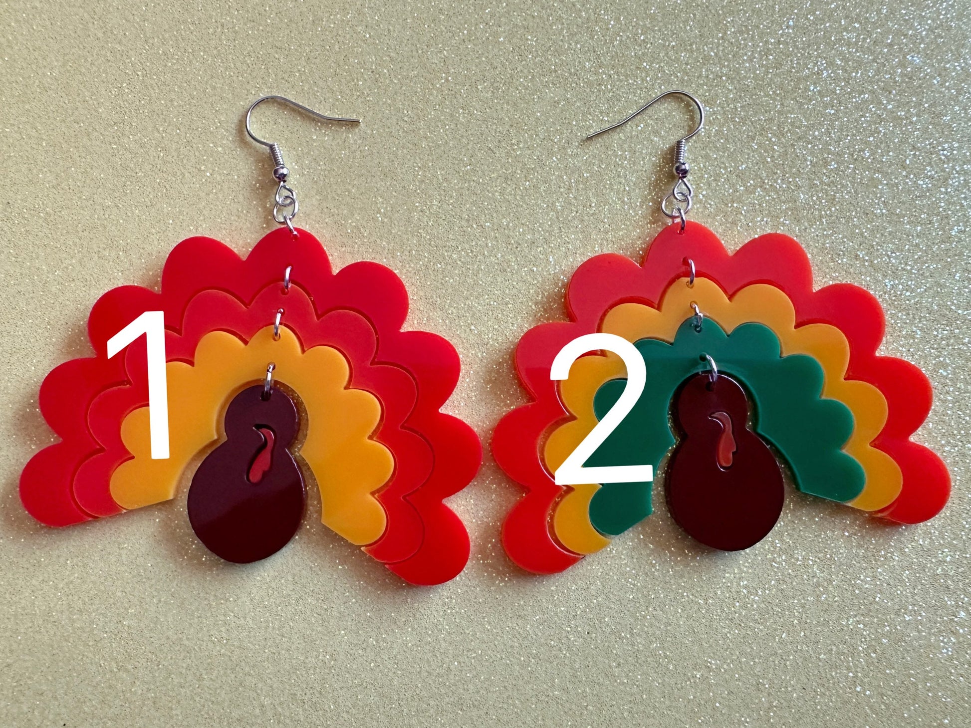 Large Turkey Earrings: Laser Cut Acrylic Turkeys, Thanksgiving, Holiday, Give Thanks, Family, Friendsgiving, Chicken, Gifts for Her/Him/Them