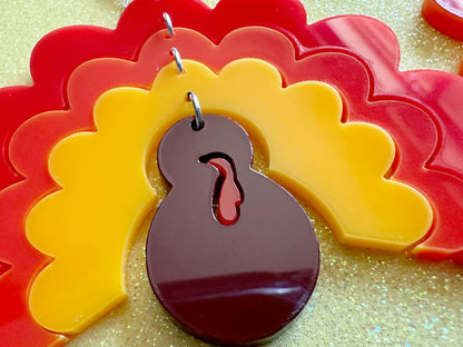 Large Turkey Earrings: Laser Cut Acrylic Turkeys, Thanksgiving, Holiday, Give Thanks, Family, Friendsgiving, Chicken, Gifts for Her/Him/Them