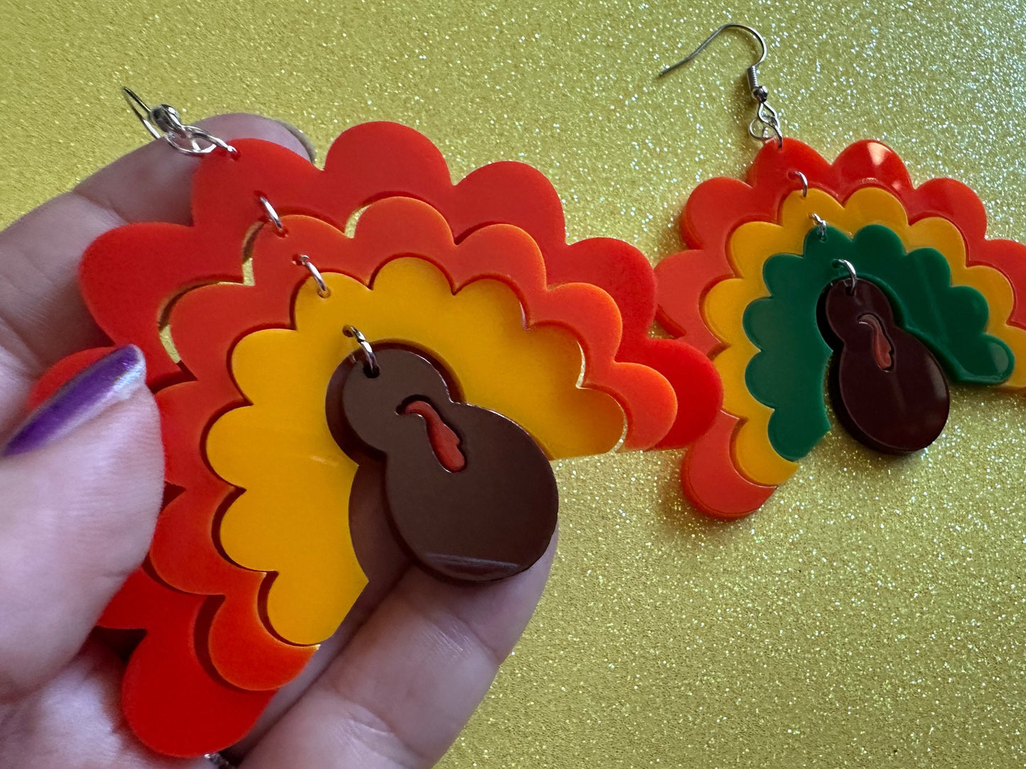 Large Turkey Earrings: Laser Cut Acrylic Turkeys, Thanksgiving, Holiday, Give Thanks, Family, Friendsgiving, Chicken, Gifts for Her/Him/Them