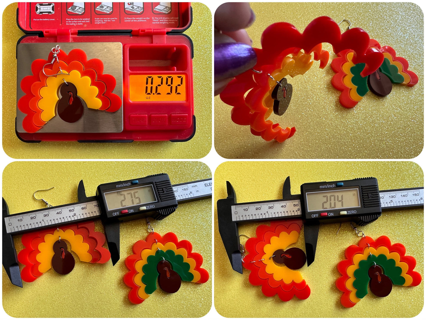 Large Turkey Earrings: Laser Cut Acrylic Turkeys, Thanksgiving, Holiday, Give Thanks, Family, Friendsgiving, Chicken, Gifts for Her/Him/Them