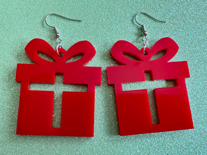Laser Cut Acrylic Christmas Present Earrings