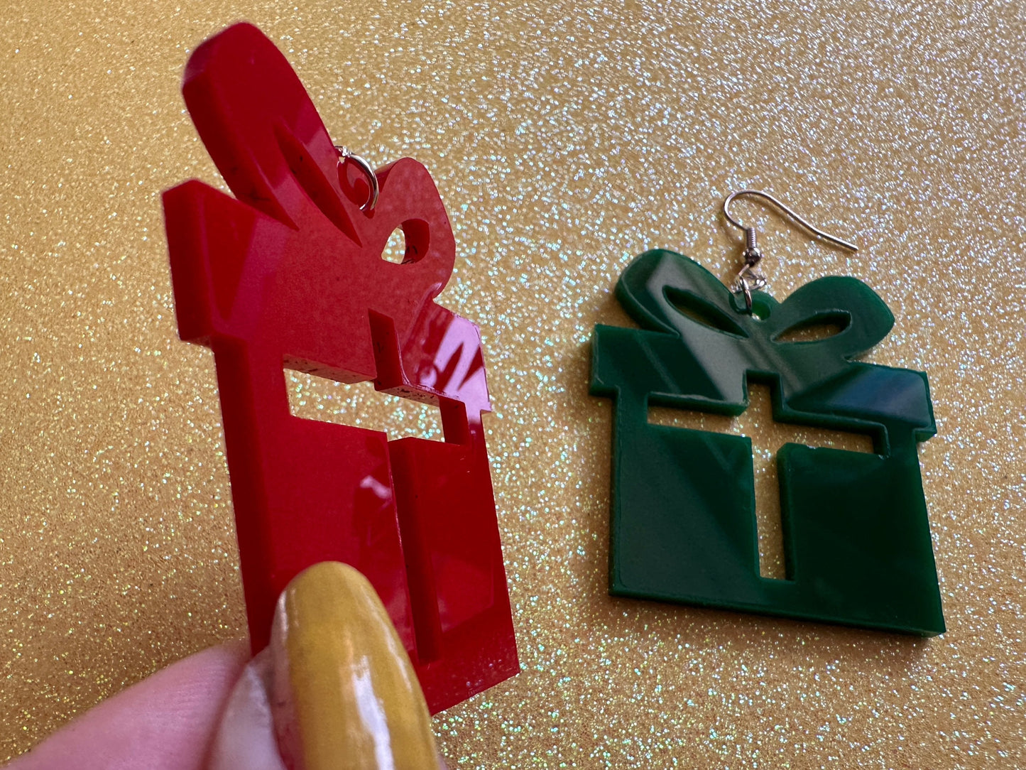 Laser Cut Acrylic Christmas Present Earrings