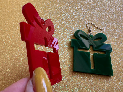 Laser Cut Acrylic Christmas Present Earrings