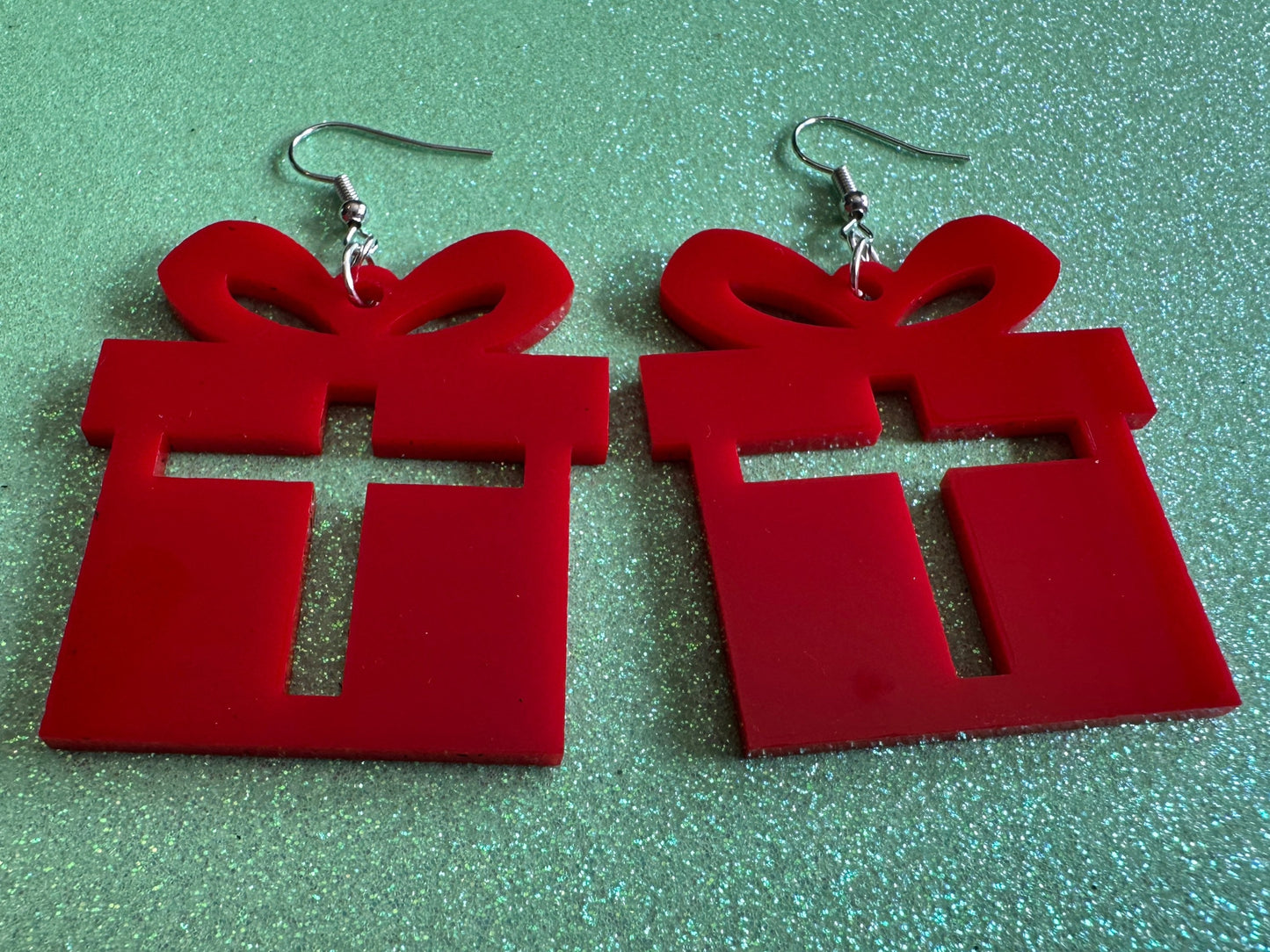 Laser Cut Acrylic Christmas Present Earrings