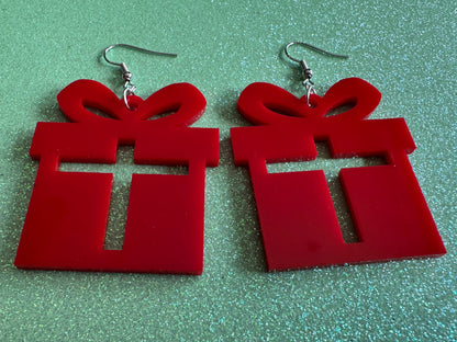 Laser Cut Acrylic Christmas Present Earrings