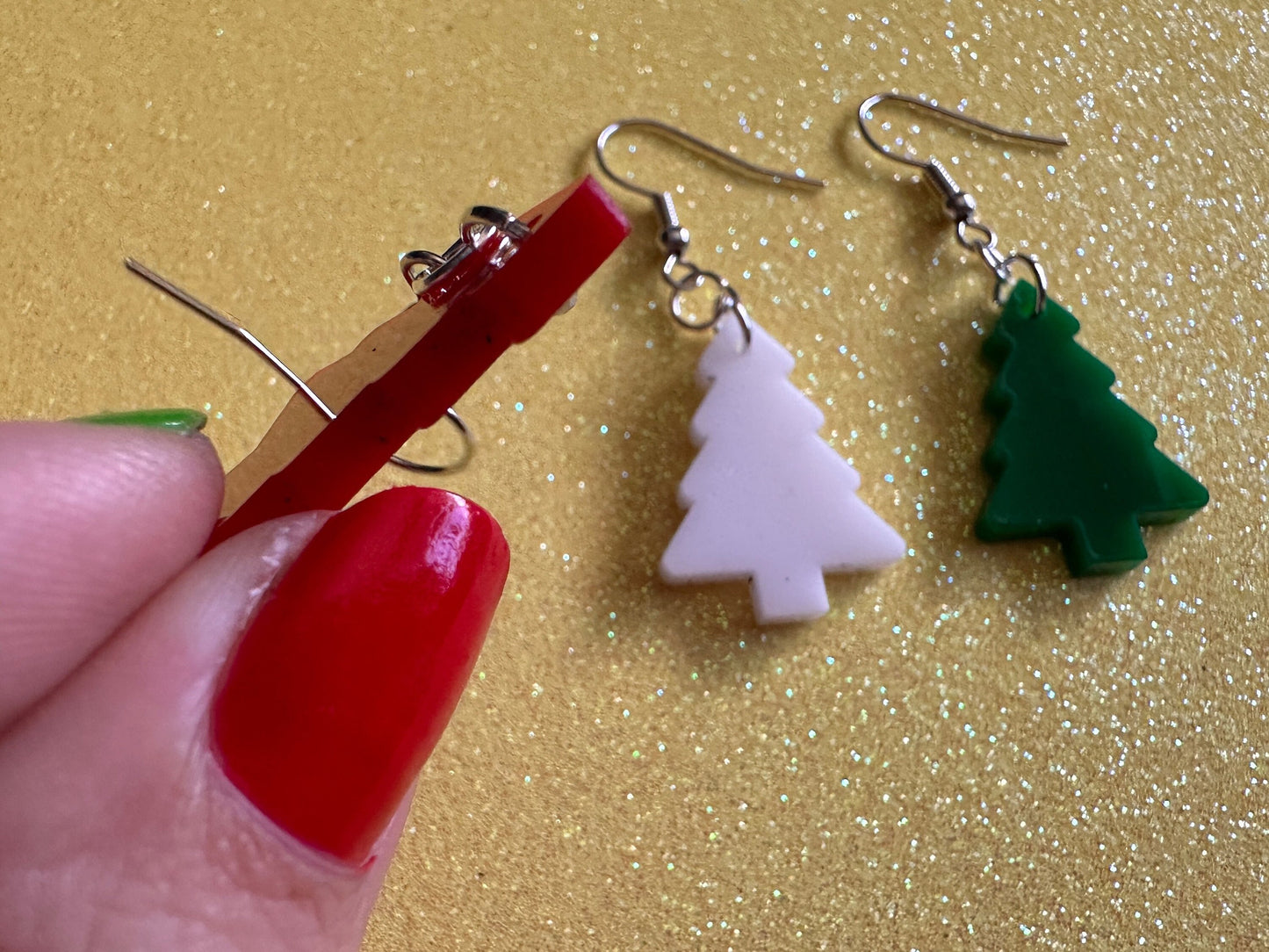 Laser Cut Acrylic Christmas Tree Earrings: Holiday Jewelry