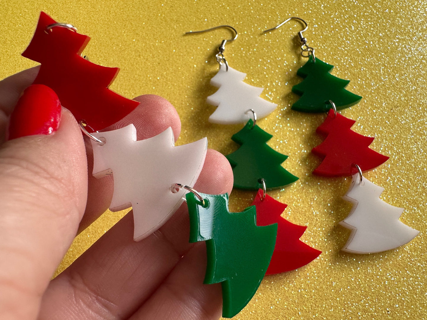 Laser Cut Acrylic Christmas Tree Earrings: Holiday Jewelry