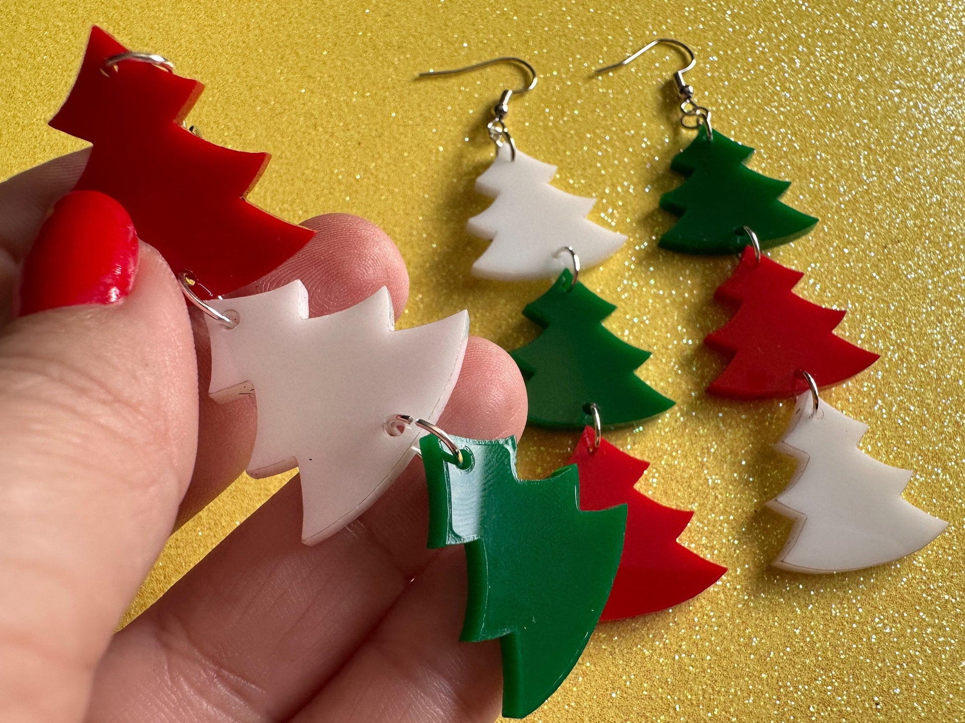 Laser Cut Acrylic Christmas Tree Earrings: Holiday Jewelry