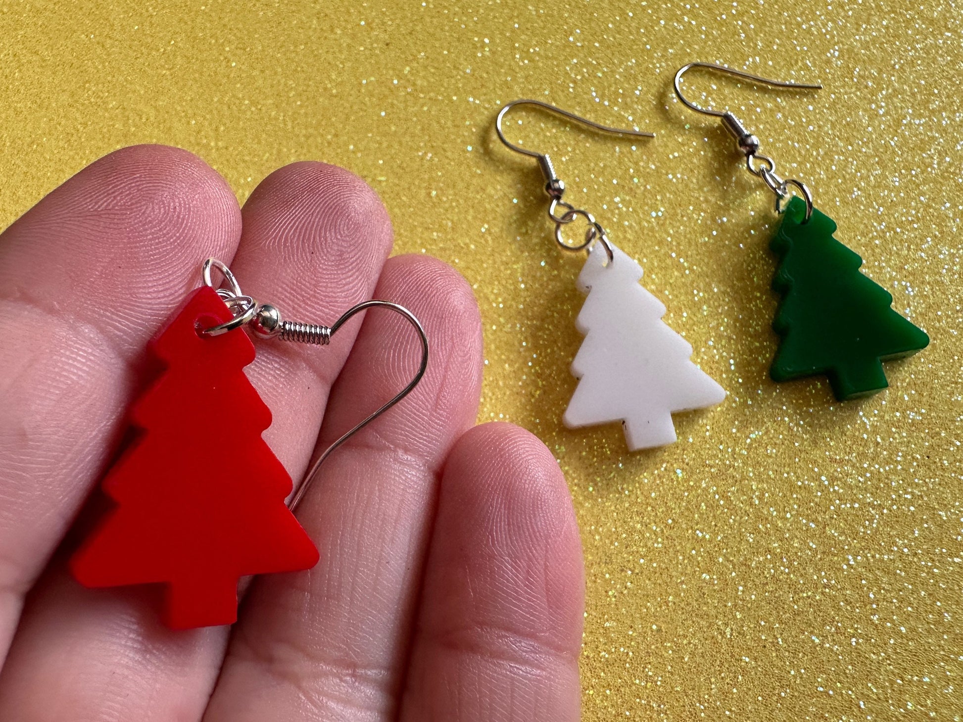 Laser Cut Acrylic Christmas Tree Earrings: Holiday Jewelry